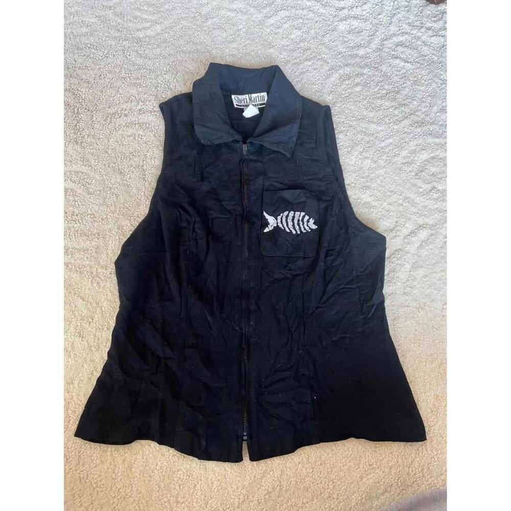 Vintage 80s Sheri Martin Fish Skeleton Vest (Made in USA)